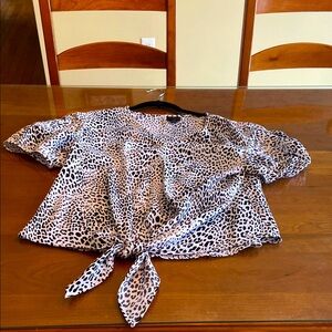 Leopard Print Tie-Front Blouse